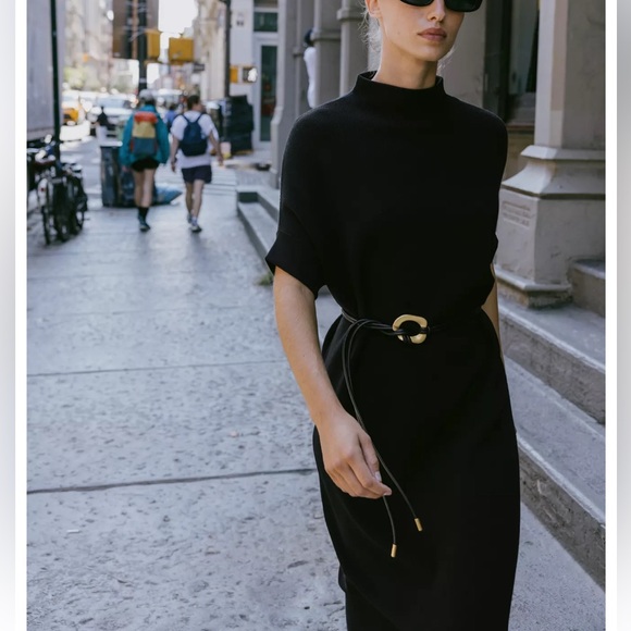ZARA Women’s Black Knit Belted Dress, M NWT - Picture 2 of 15